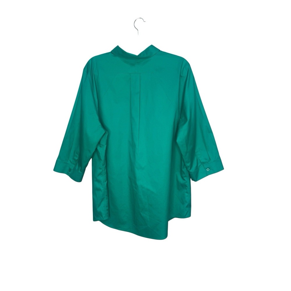 Chicos Size 4 US 2X Green No Iron Button Up Shirt 3/4 Sleeve 100% Cotton Classic - Picture 2 of 4